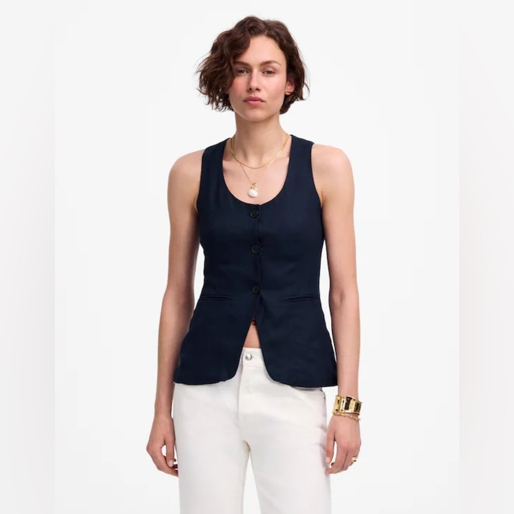 Madewell Navy Sleeveless Button Vest